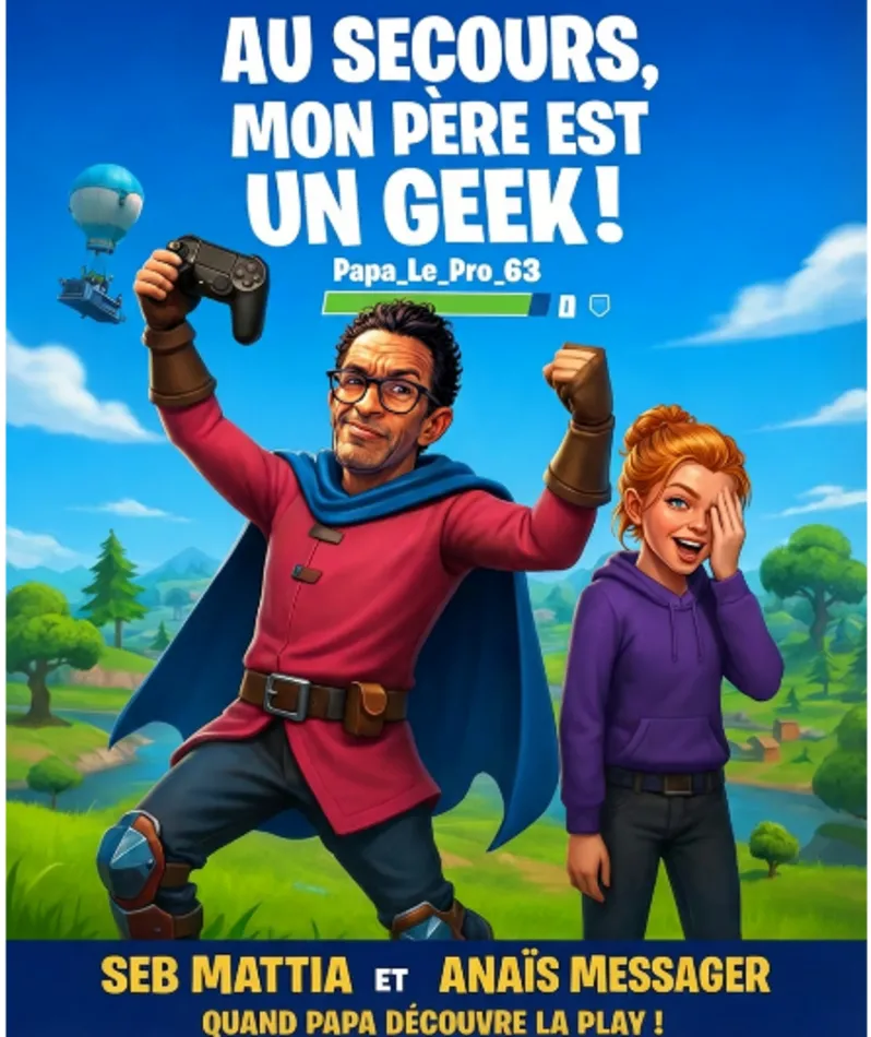 Affiche  spectacle : Au secours mon pere est un geek